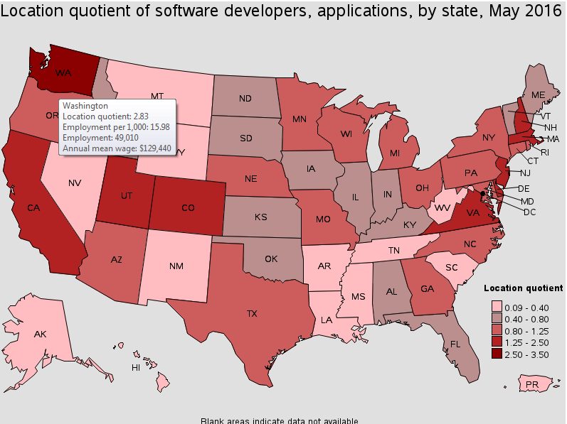 location quotient software developers
