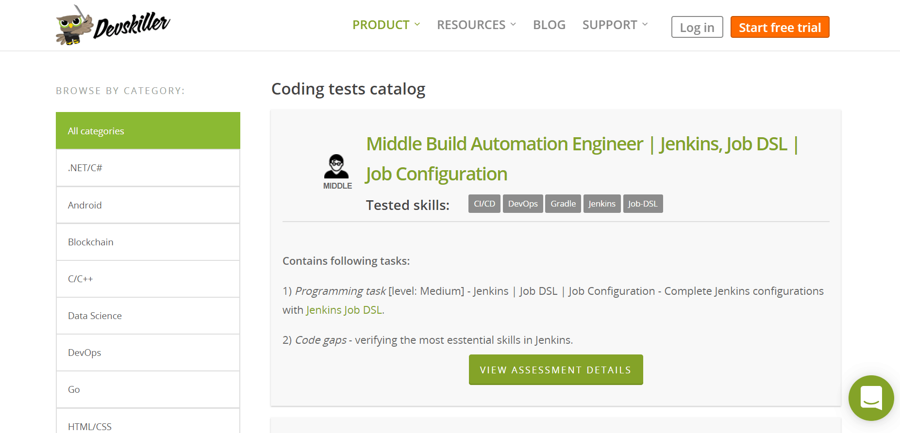 teste de pré-emprego no catálogo de testes de codificação técnica