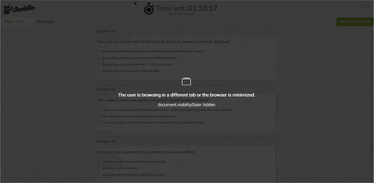 Registrazione della schermata dell'aggiornamento della piattaforma DevSkiller di novembre 2018