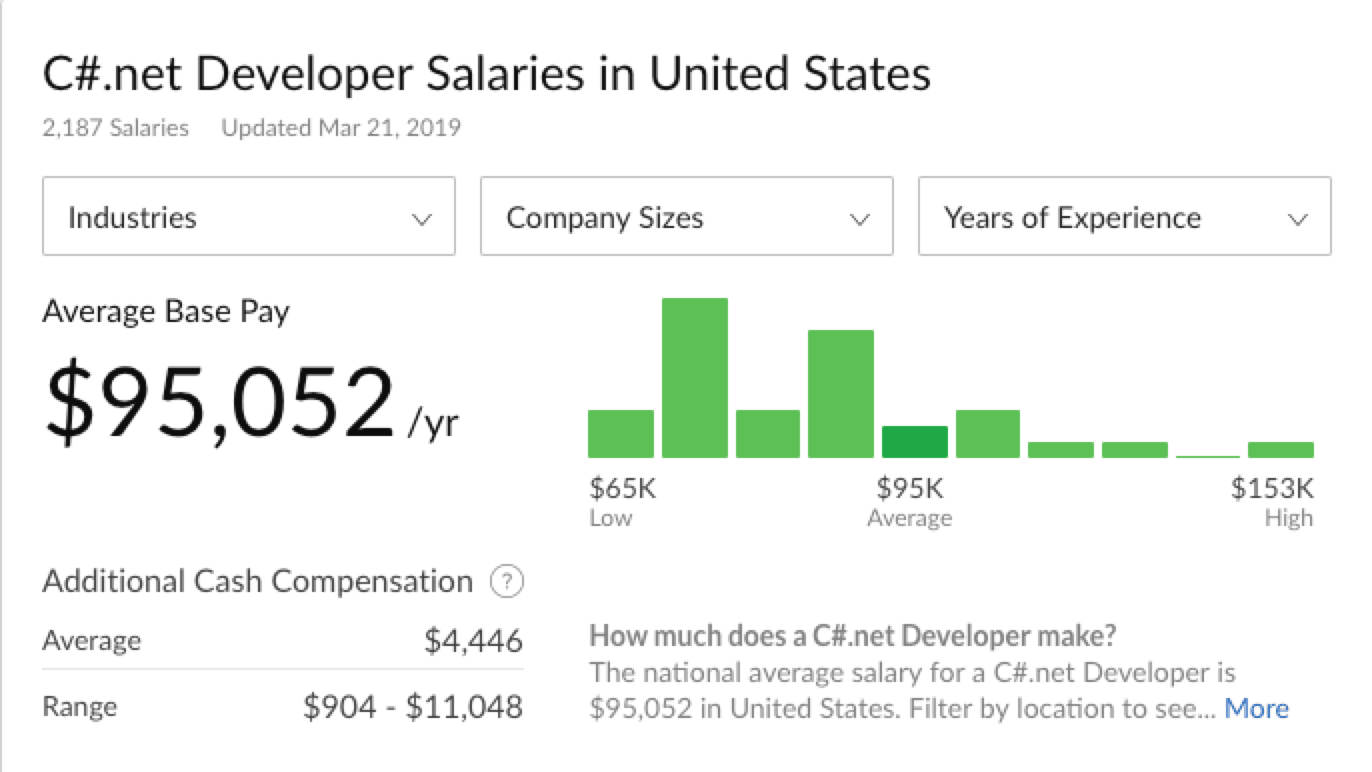 dot NET developer / programmer salary from junior to senior level